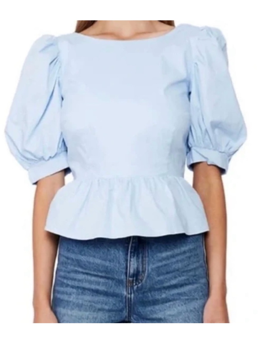 Bardot Light Blue Backless Peplum Poplin Top Size XS